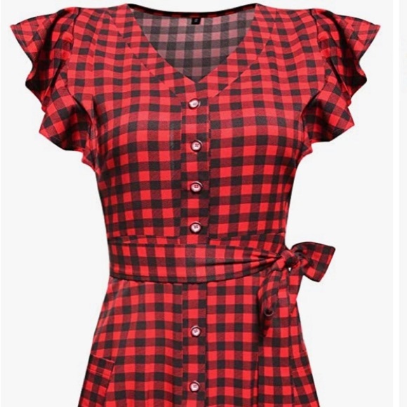 Red and black buffalo plaid large midi dress - Picture 2 of 6